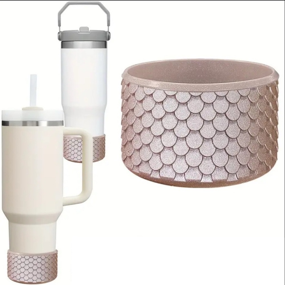 Water Bottle Tumbler Boot, Rose Shimmer Scallop Patterned, Silicone Thermos Base